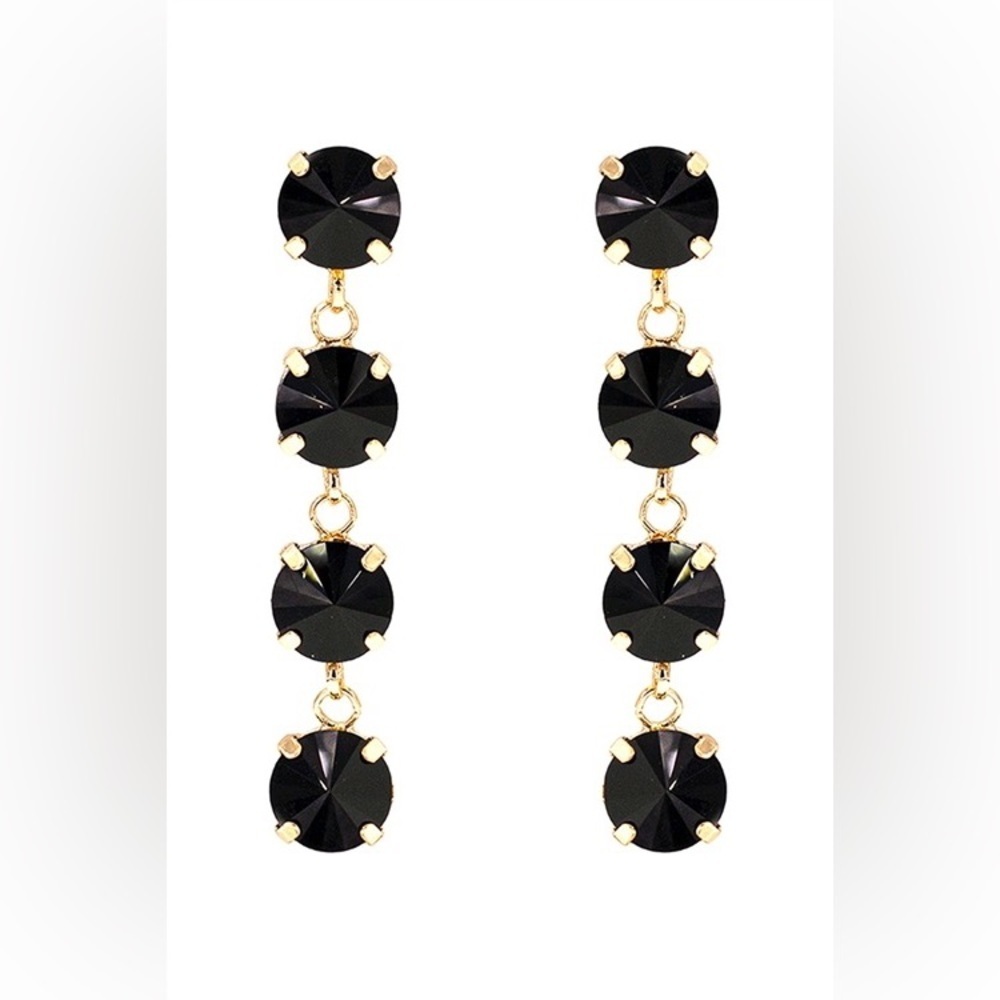 FOUR RHINESTONE DROP DANGLING EARRINGS-BLACK